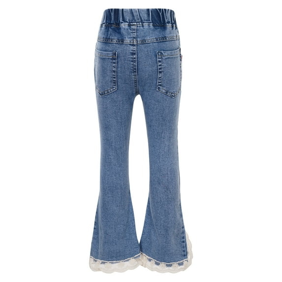 DPOIS Kids Girls Ripped Jeans Elastic Waistband Wide Leg Denim Pants Trousers Blue-A 130