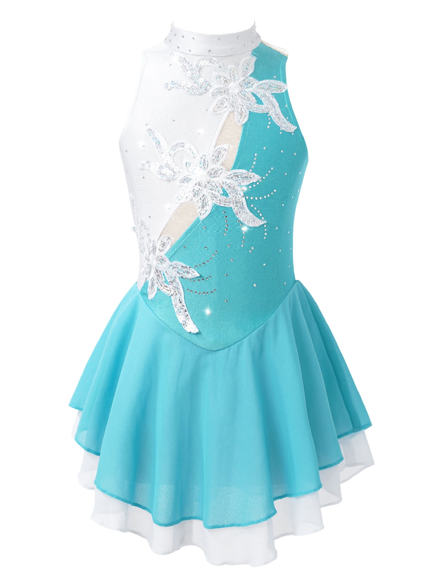 DPOIS Kids Girls Roller Figure Ice Skating Dress Sequins Leotard Dress dpois-kids-girls-roller-figure-ice-skating-dress-sequins-leotard-dress