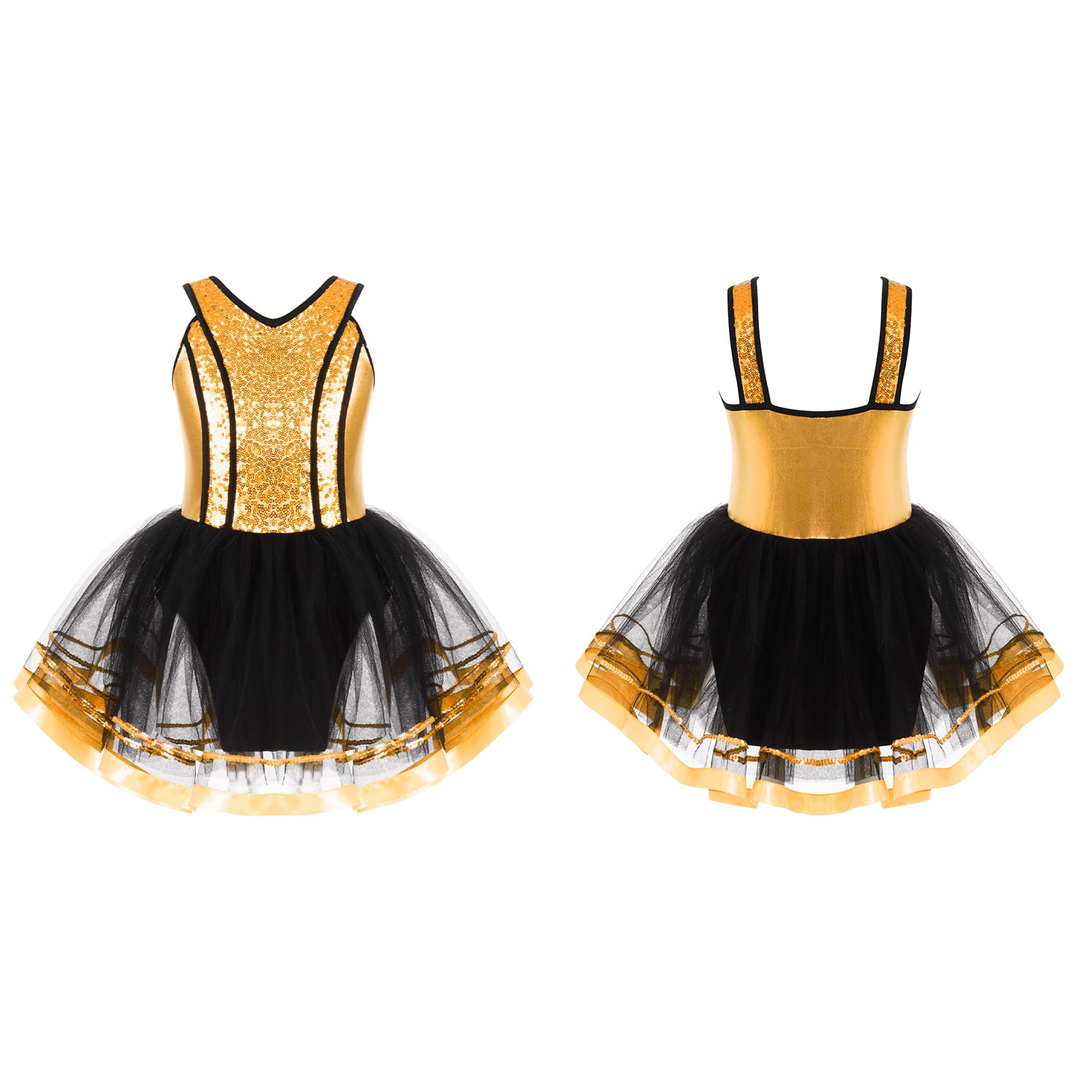 DPOIS Kids Girls Sequin Ballet Dance Dress Mesh Tutu Skirted Leotards  Ballerina Costume Gold 12 - Walmart.com