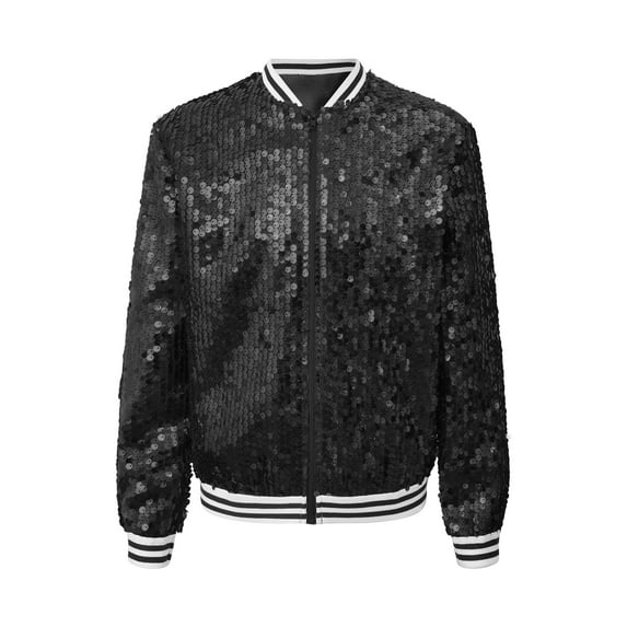 DPOIS Kids Girls Sequin Bomber Jacket Sparkle Long Sleeve Hip Hop Baseball Jackets Black 12