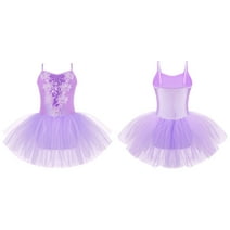 DPOIS Kids Girls Sequin Lace Swan Lake Ballet Dance Dress Tutu Skirted Leotard Lavender 6