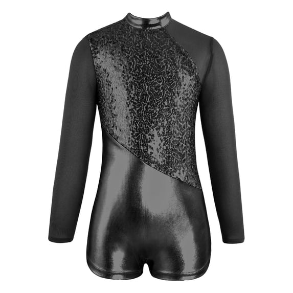 DPOIS Kids Girls Sequins Long Sleeves Ballet Dance Gymnastics Leotards Jumpsuit
