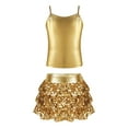 thumbnail image 1 of DPOIS Kids Girls Shiny Metallic Camisole Tank Top with Seuqins Skirted Shorts Gold 12, 1 of 5