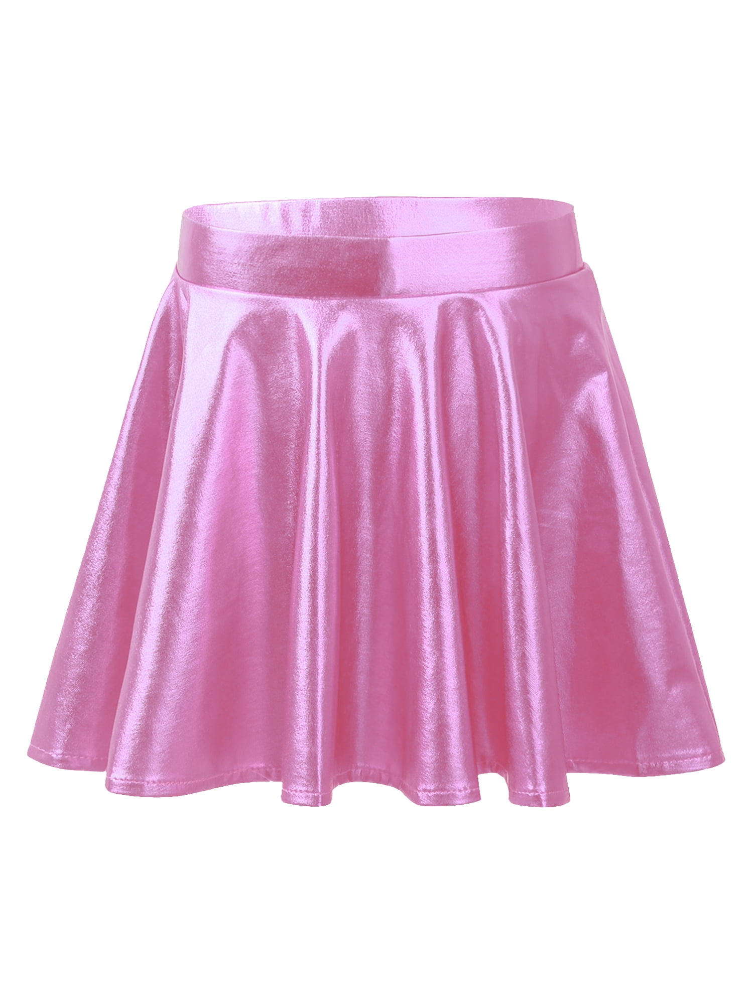 DPOIS Kids Girls Shiny Metallic Mini Pleated Flared Skater Skirt