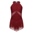 thumbnail image 1 of DPOIS Kids Girls Shiny Rhinestone Fringe Bodysuit Jazz Costume Burgundy 10, 1 of 7