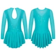 thumbnail image 1 of DPOIS Kids Girls Shiny Rhinestone Mesh Splice Long Sleeve Figure Ice Skating Dress Lake Green 12, 1 of 6