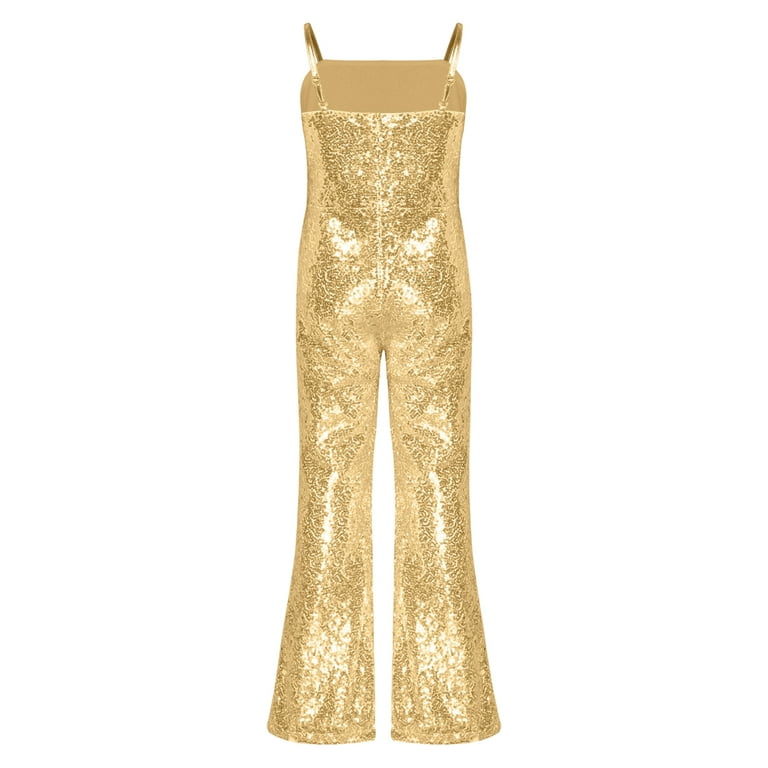 Gold Glitter Bell Bottom Jumpsuit Jumpsuit, Gold Sequin Jumpsuit