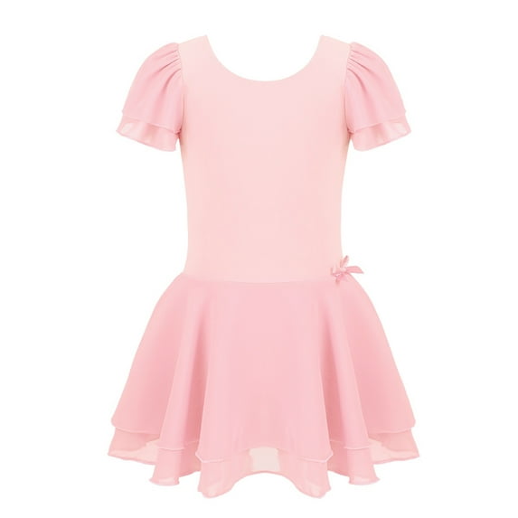 DPOIS Kids Girls Short Sleeves Ballet Dance Dress Gymnastic Leotard Pink 2-3
