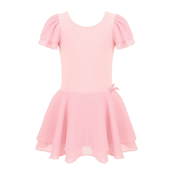 DPOIS Kids Girls Short Sleeves Ballet Dance Dress Gymnastic Leotard Pink 5-6