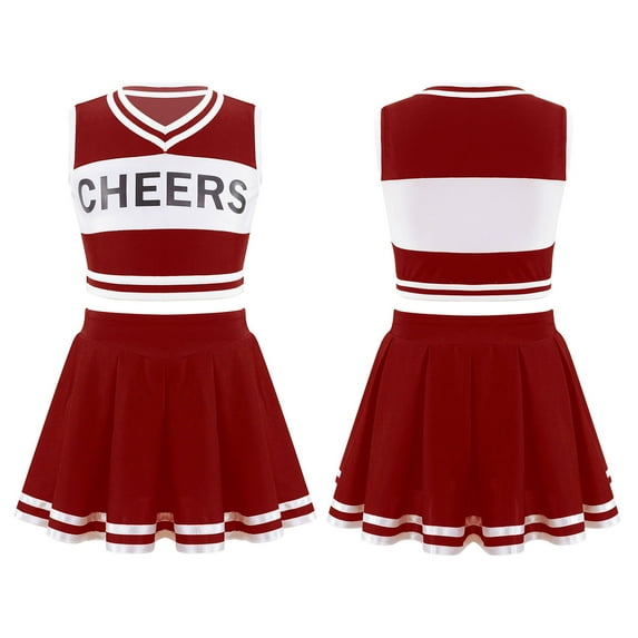 DPOIS Kids Girls Sleeveless Cheerleading Dress Crop Top with Pleated Skirt Set