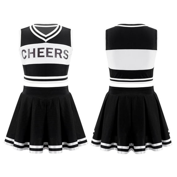 DPOIS Kids Girls Sleeveless Cheerleading Dress Crop Top with Pleated Skirt Set