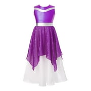 DPOIS Kids Girls Sleeveless Metallic Worship Tunics Lyrical Praise Dance Dress Purple 6