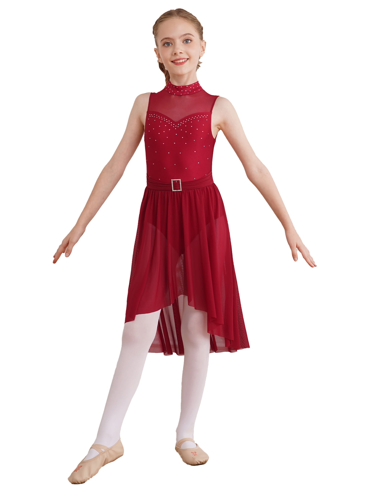DPOIS Kids Girls Sleeveless Mock Neck Figure Skating Dress Ballet