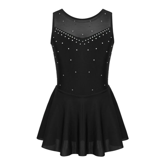 DPOIS Kids Girls Sleeveless Sparkly Rhinestone Ballet Leotard Dress Black 6