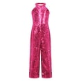 thumbnail image 1 of DPOIS Kids Girls Sparkly Halter Neck Jumpsuit Sleeevelees Pageant Romper Hot Pink 14, 1 of 5
