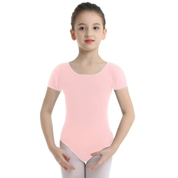 DPOIS Kids Girls Strechy Short Sleeve Ballet Dance Gymnastics Leotard Pink 6
