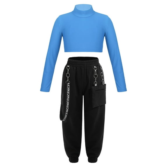 DPOIS Kids Girls Tracksuit Turtleneck Long Sleeve Crop Top with Sweatpants