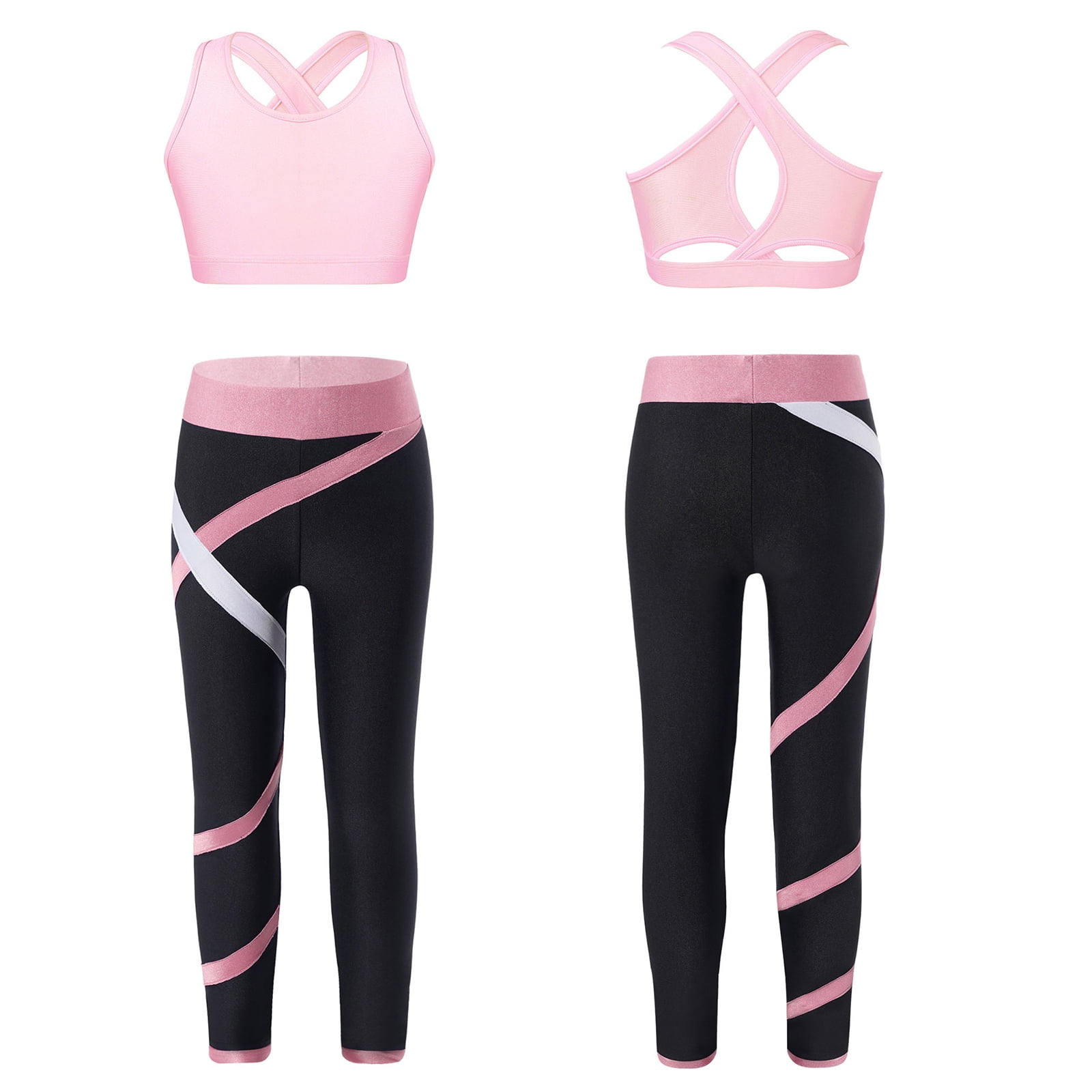 DPOIS Kids Girls Workout Outfit Criss Cross Back Tops with Leggings for  Yoga Sports Pink 16