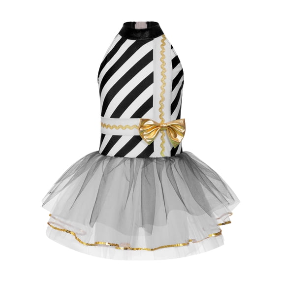 DPOIS Kids Girls Xmas Sleeveless Striped Ballet Tutu Dress Dancewear Christmas Party Candy Cane Costume Black 10