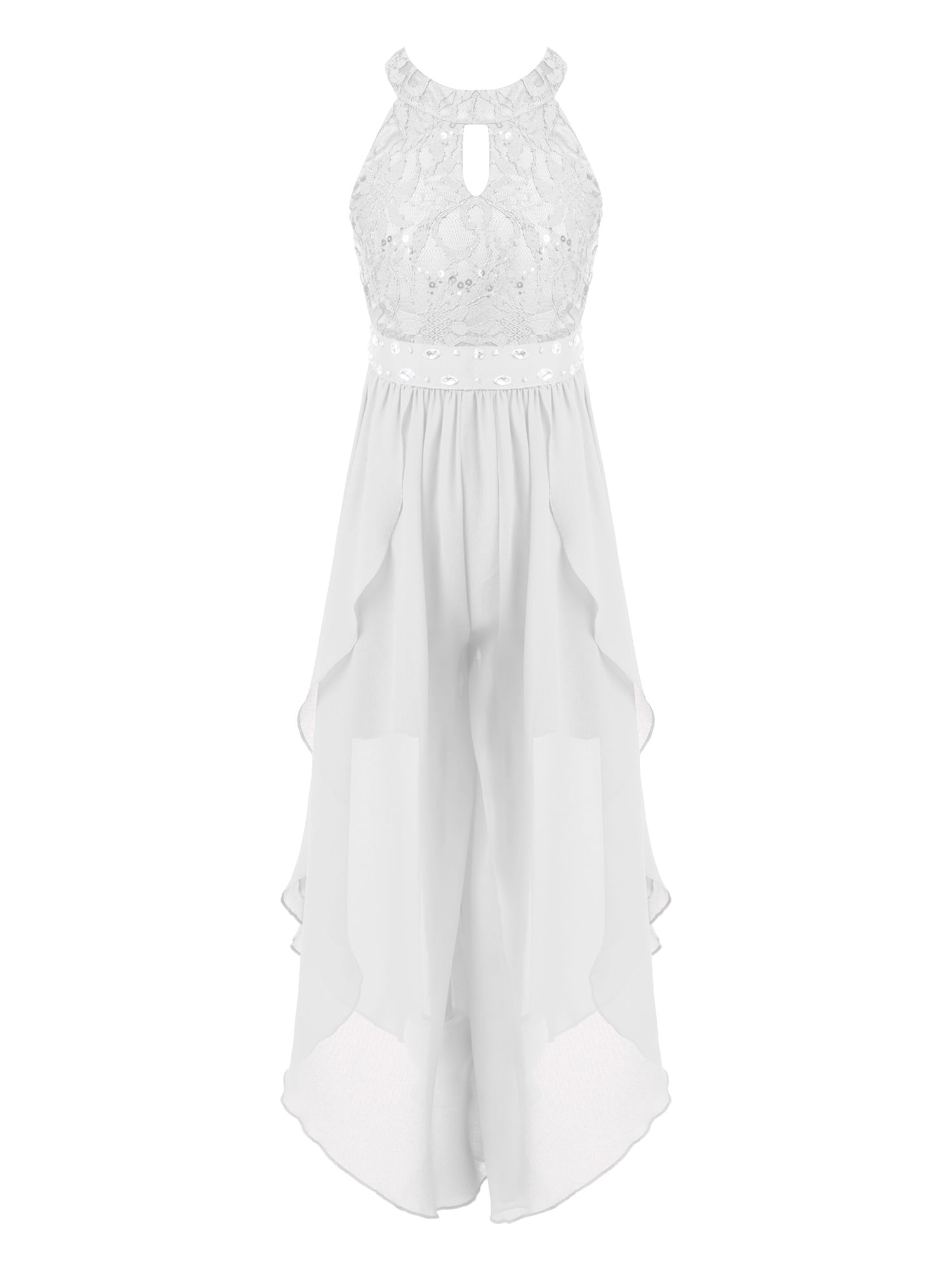 DPOIS Kids Lace Halter Neck High Low Flower Girl Dress Wedding Dancing Pageant Gown White 6 Walmart