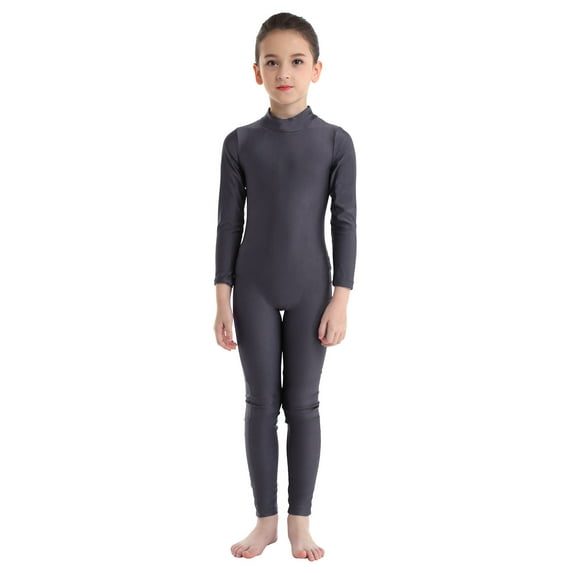 DPOIS Kids Turtle Mock Neck Full Body Unitard Leotard Dark Gray 7-8