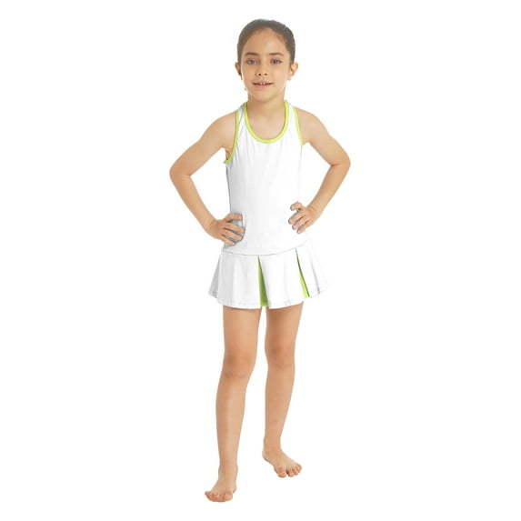 DPOIS Kids Youth Girls Gym Workout Sports Suit Sports Dress with Shorts White 12