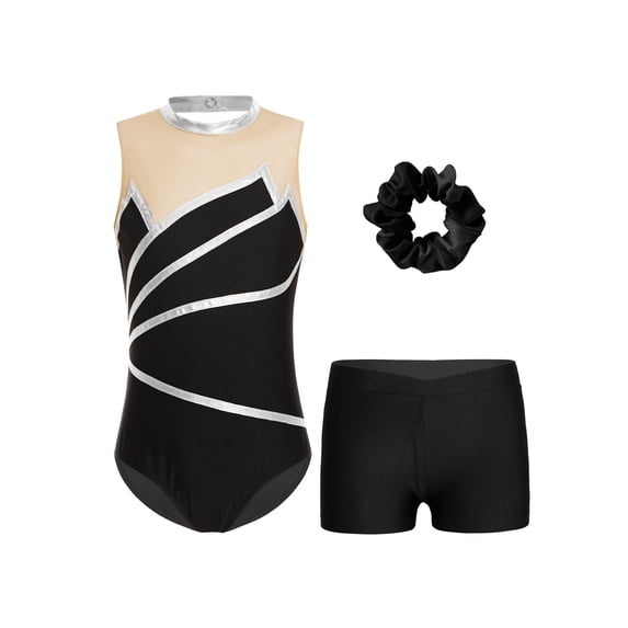DPOIS Leotards for Girls Gymnastics with Shorts Dance Biketards Tumbling Unitard 4-16 Years Silver 16