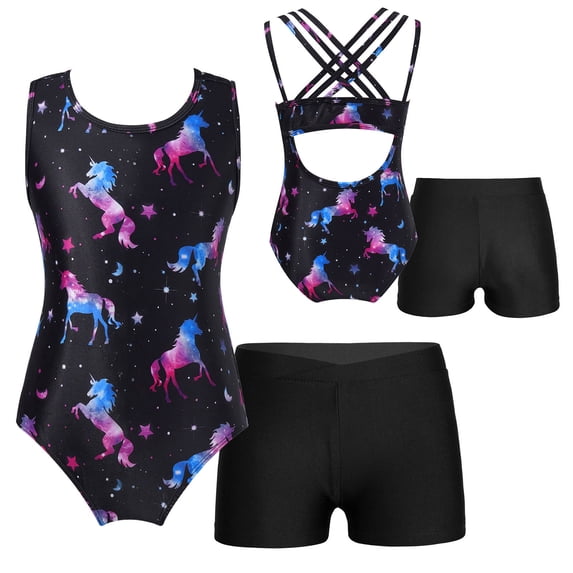 DPOIS Little Big Girls Mermaid Gymnastics Leotard Shorts Outfit