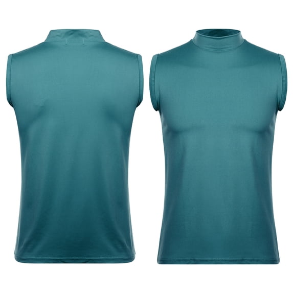DPOIS Men's Compression Mock Neck Sleeveless Muscle T-Shirt Athletic Workout Fitness Sports Tops Dark Green M