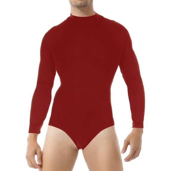 DPOIS Men's Latin Salsa Ballroom Dance Leotard Bodysuit Performance Costume Red-A XXL
