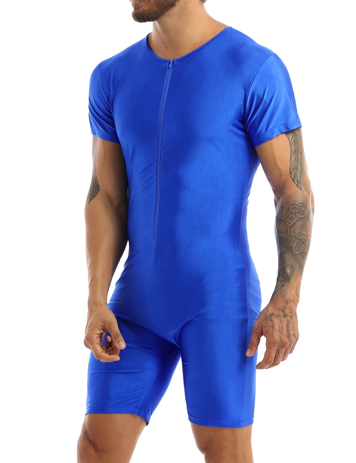 DPOIS Men's OnePiece Boxer Shorts Leotard Short Sleeve Singlet