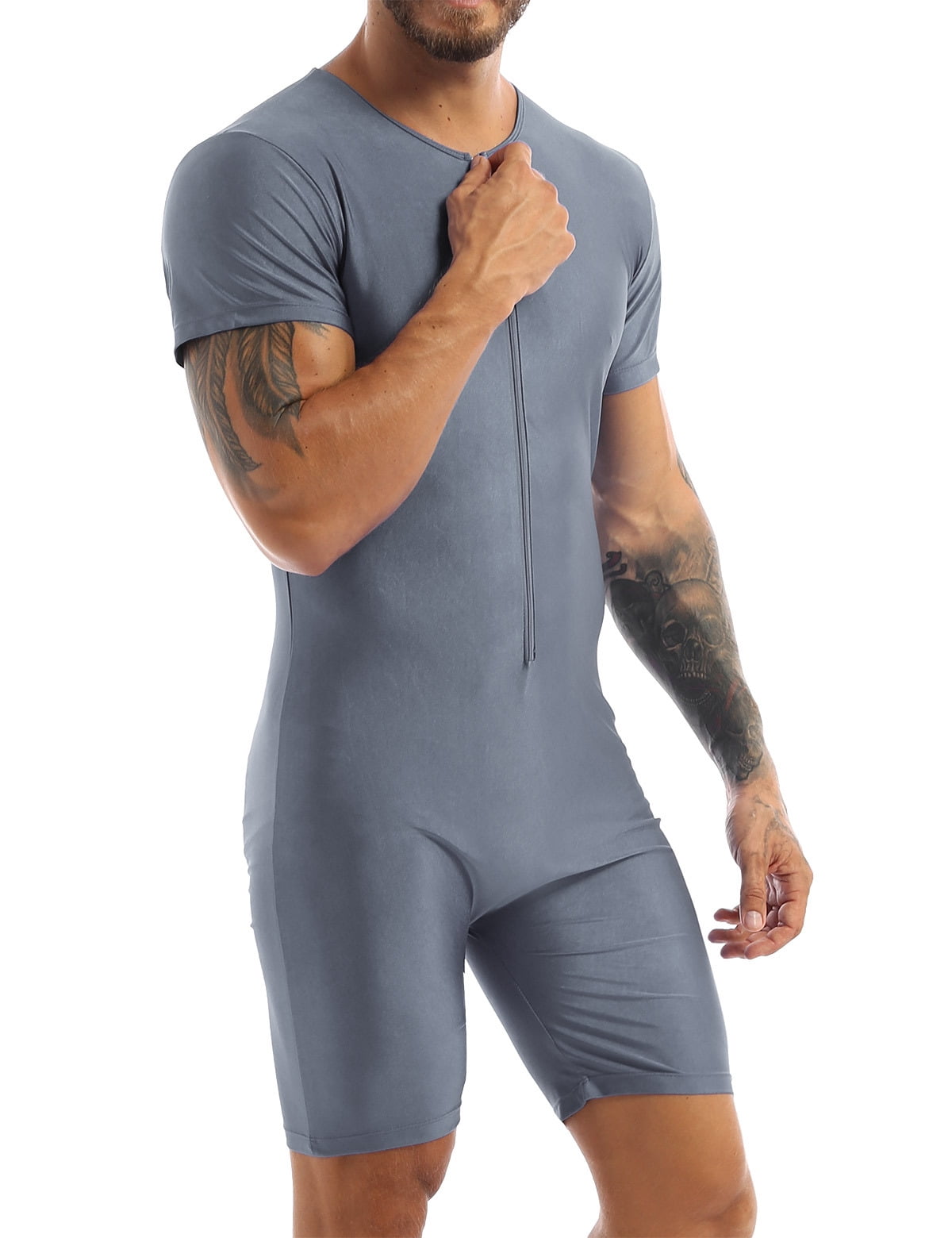 DPOIS Men's OnePiece Boxer Shorts Leotard Short Sleeve Singlet
