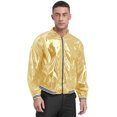 thumbnail image 1 of DPOIS Men's Shiny Metallic Bomber Jacket 70s Disco Shirt Clubwear Gold XL, 1 of 7