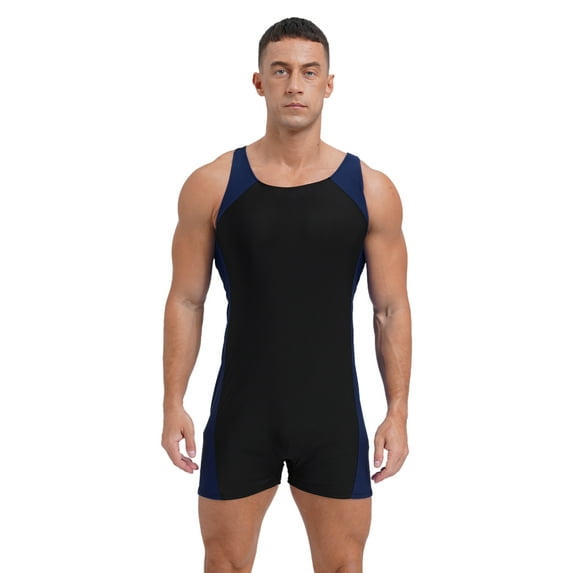 DPOIS Men's Sleeveless Swimsuit One Piece Rash Guard Unitard Jumpsuit Royal Blue L
