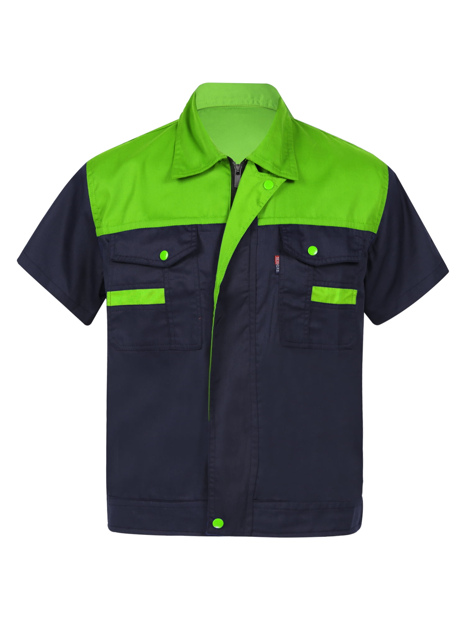 DPOIS Mens Short&Long Sleeve Industrial Work Shirt Motor Mechanic Uniform  Workwear Green XXL