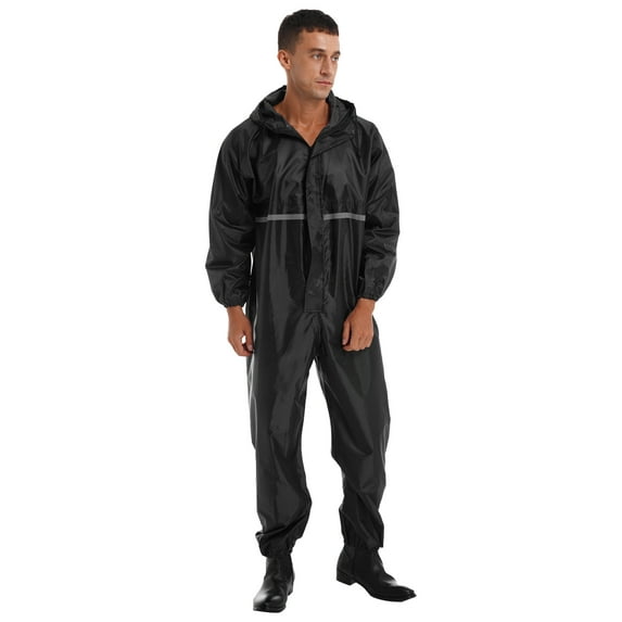 DPOIS Motorcycle Rain Suit for Men & Women Waterproof Raincoat Coveralls Black 4XL