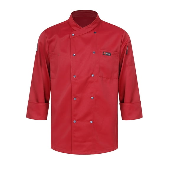 DPOIS Unisex Chef Coat Kitchen Work Uniform Cook Jacket for Men Women Burgundy Long Sleeve M