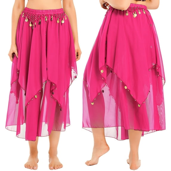 DPOIS Women Belly Dance Skirts Long Chiffon Training Performance Dancing Skirt
