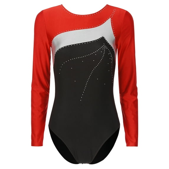 DPOIS Women Figure Ice Skating Leotard Long Sleeve Bodysuit