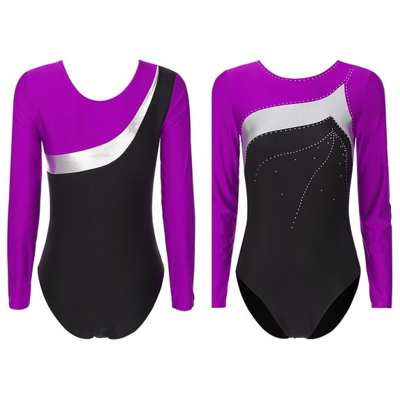 DPOIS Women Figure Ice Skating Leotard Long Sleeve Bodysuit