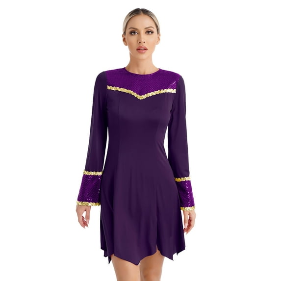 DPOIS Women Liturgical Praise Dance Dress Worship Praise Tunic Church Praisewear Dark Purple L