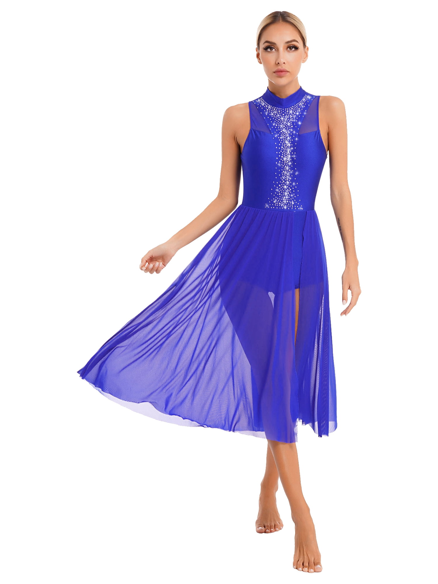 DPOIS Women Lyrical Dance Dress Leotard Morden Ballet Dancewear Royal