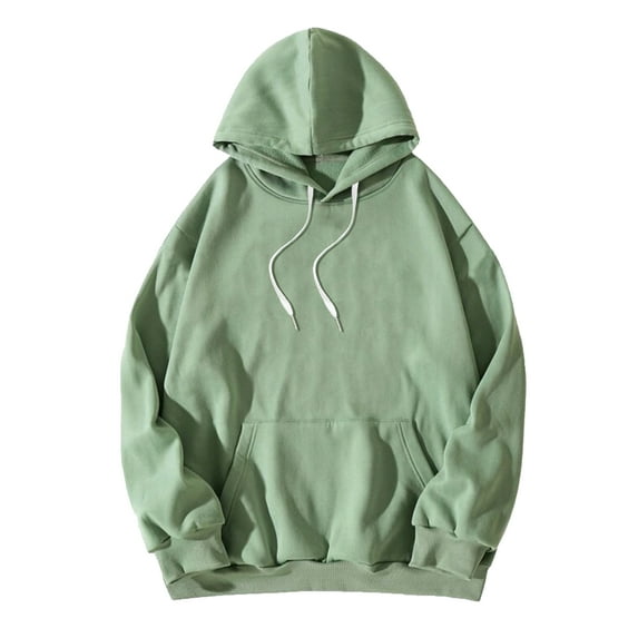 DPOIS Women Men Casual Loose Solid Color Hoodie Long Sleeve Hooded Sweatshirt Pullover Green M