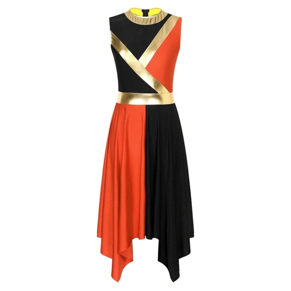 DPOIS Women Praise Dance Dress Sleeveless Liturgical Dancewear Worship Overlays Black&Orange S