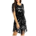 thumbnail image 1 of DPOIS Women Shiny Sequins Fringed Dresses 1920s Cocktail Party Flapper Dress Black M, 1 of 7