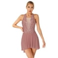 thumbnail image 1 of DPOIS Women Sleeveless Glitter Rhinestone Figure Ice Skating Dress Mesh Ballet Lyrical Dance Dress Dusty Pink S, 1 of 7