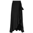 thumbnail image 1 of DPOIS Women's Asymmetric High Waist Flowy Flare Maxi Skirts Belly Dance Costumes Black L, 1 of 7