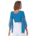 thumbnail image 1 of DPOIS Women's Belly Dance Top Tulle 3/4 Flared Sleeve Shawl Crop Tops Dancewear, 1 of 3