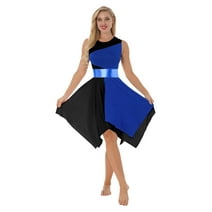 DPOIS Women's Color Block Praise Dance Dresses Worship Overlay and Tunic Blue&Black XL
