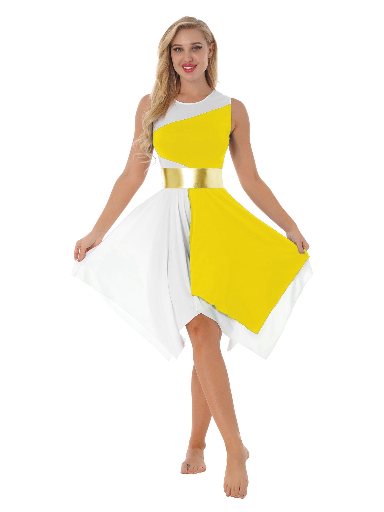 Women's Sleeveless Color Block Dance Dress - Lyrical Contemporary Praise Dance Tunic With Overlay